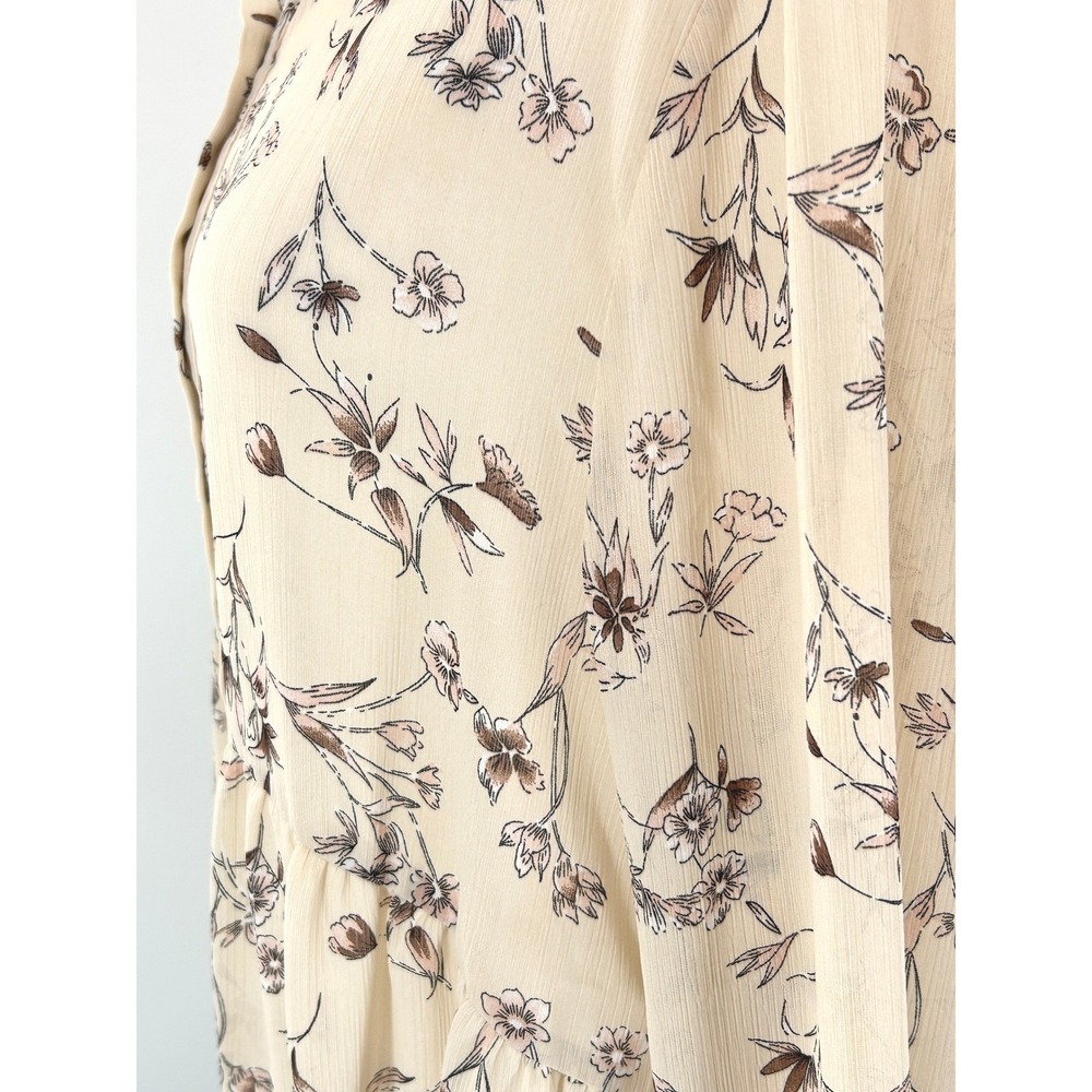 See And Be Seen Womens Cream Floral Long Sleeve Button Front Babydoll Top Size M - Picture 8 of 12